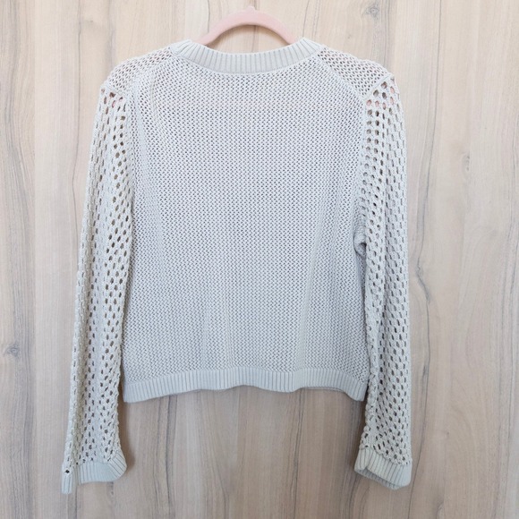J. Crew Womens Crochet Knit Sweater Top Sz L Cream Long Sleeve Minimalist Preppy - Picture 6 of 8